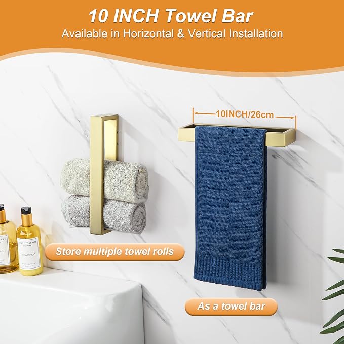 SAYAYO 6-Piece Bathroom Hardware Set Gold, Includes 10 Inch Towel Bar, Toilet - Image 4