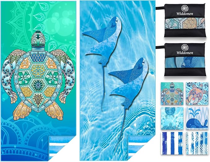 2 Pack Microfiber Lightweight Beach Towel Sand Free Quick Dry Absorbent Thin by WIDDONEN