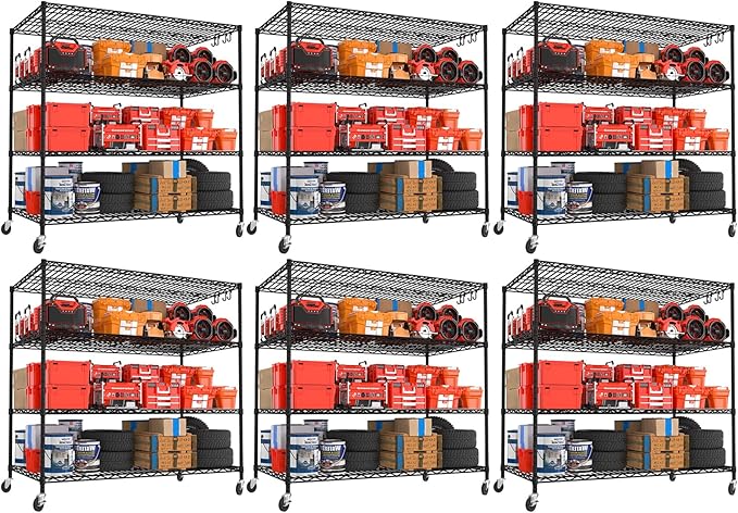 PrimeZone 6 Packs 55.5" W x 24" D x 80" H Heavy Duty Wire Storage Shelves by PrimeZone