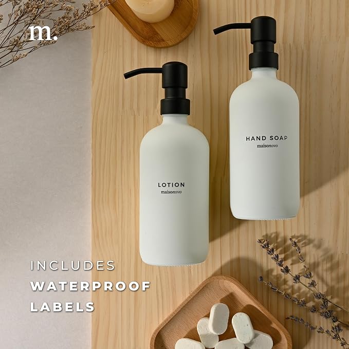 MaisoNovo Soap Dispenser 1-Piece Set | 16.9oz White Bottles - Image 6