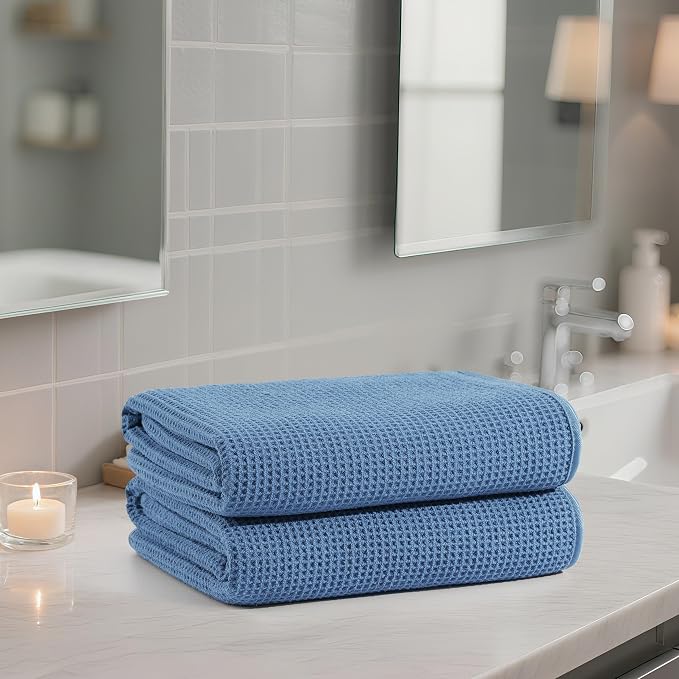 POLYTE 380 GSM Microfiber Oversize Quick Dry Lint Free Waffle Bath Towel - Image 6