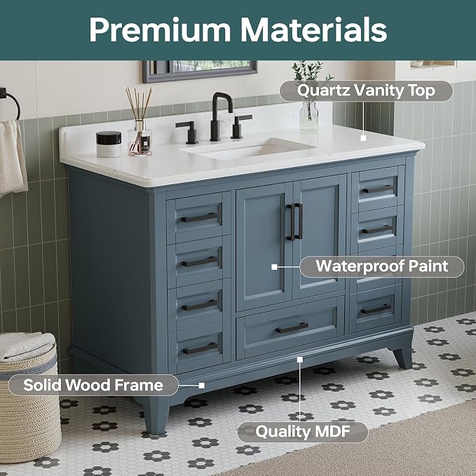 48 Inch Steel Blue Bathroom Vanity - Image 3