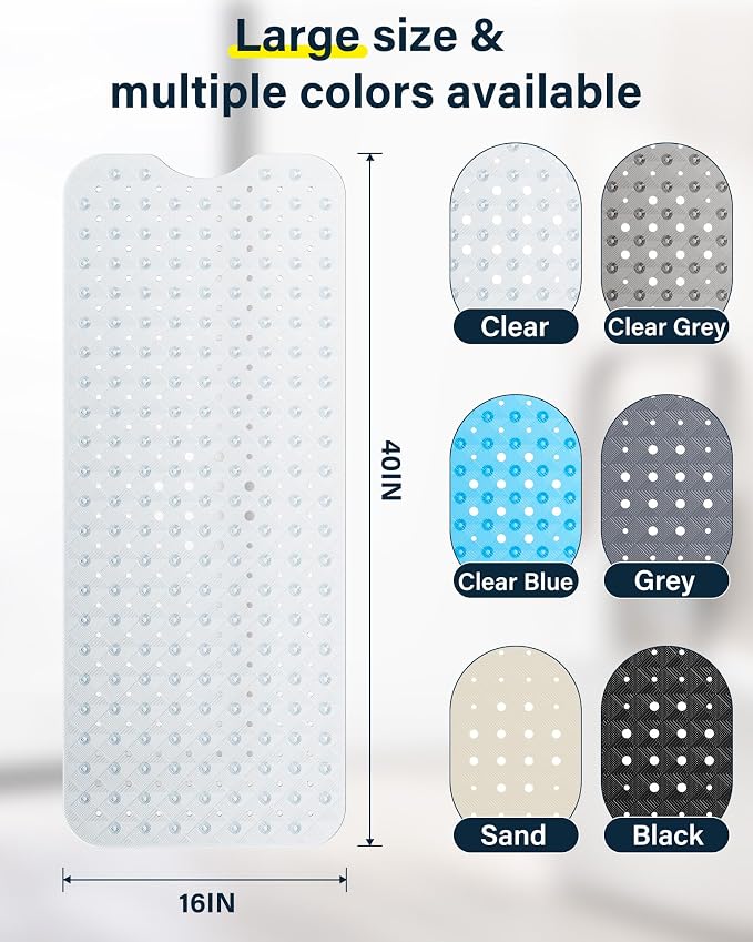 Non Slip Bathtub Mat for Tub & Shower, Machine Washable 40"x16" Anti Slip Bath - Image 6
