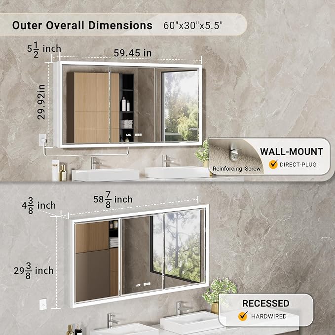 60x30 Beveled Lighted Medicine Cabinet - Image 2