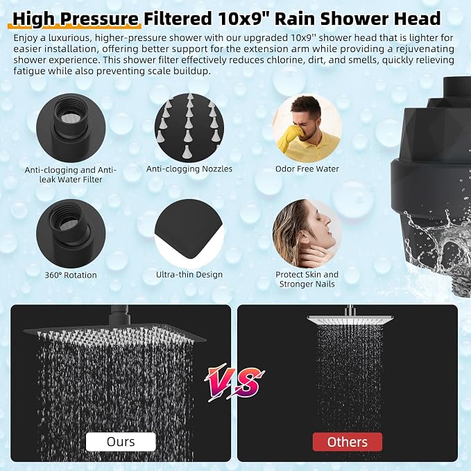 Hibbent All Metal 10'' Filtered Rainfall Shower Head - Image 3