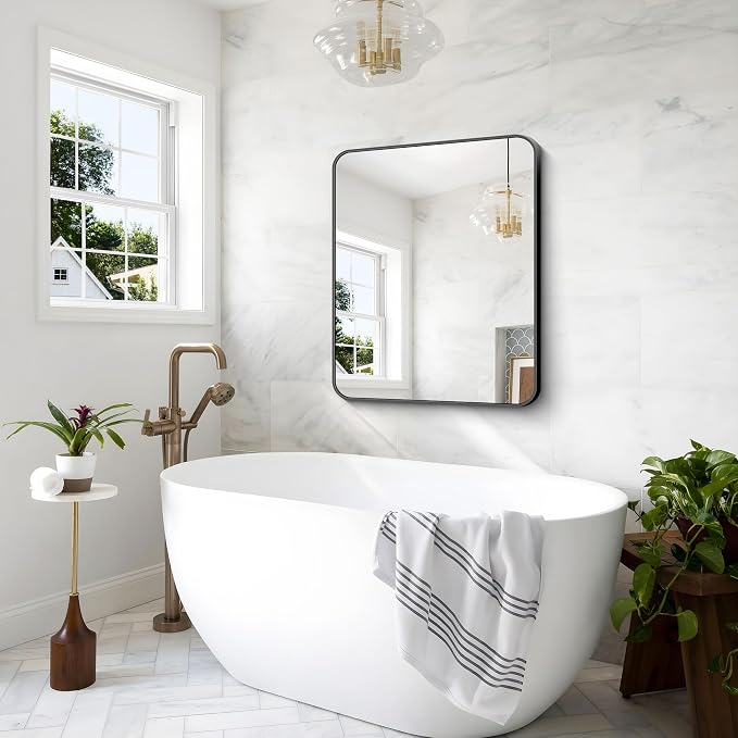 BONEWEI 30x36 inch Bathroom Mirror, Wall Mounted Bathroom Frame Vanity Mirror - Image 8