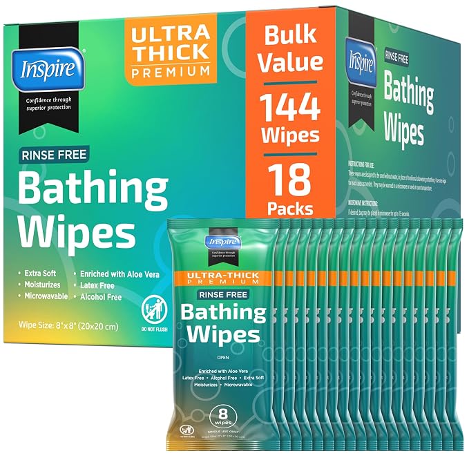Inspire Ultra Thick Rinse Free Body Wipes, Bathing Wipes, Rinse Free Wet Wipes by Inspire