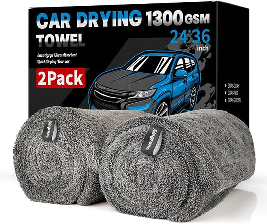 2 Pack XL Car Drying Towel – 1300GSM Ultra Absorbent Microfiber, Twisted Loop by Unknown
