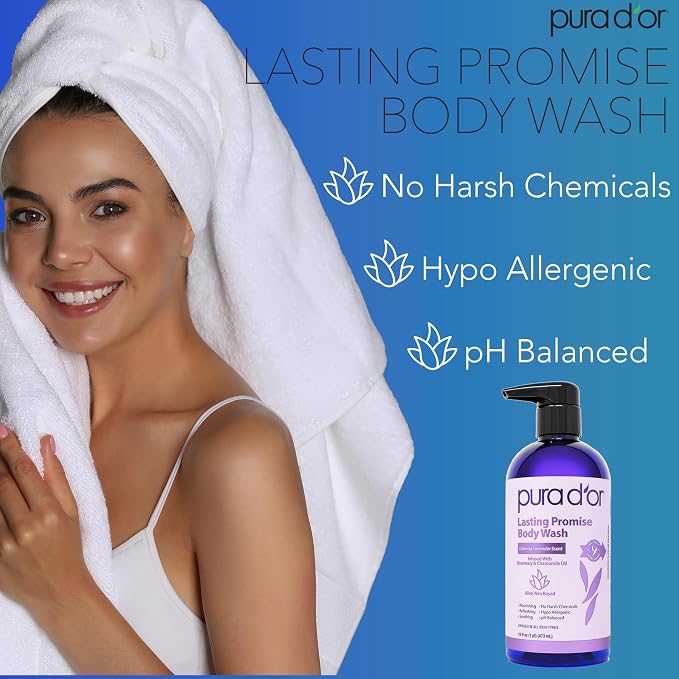 PURA D'OR 16 Oz Lasting Promise Body Wash – Calming Lavender Scent – Aloe Vera - Image 3