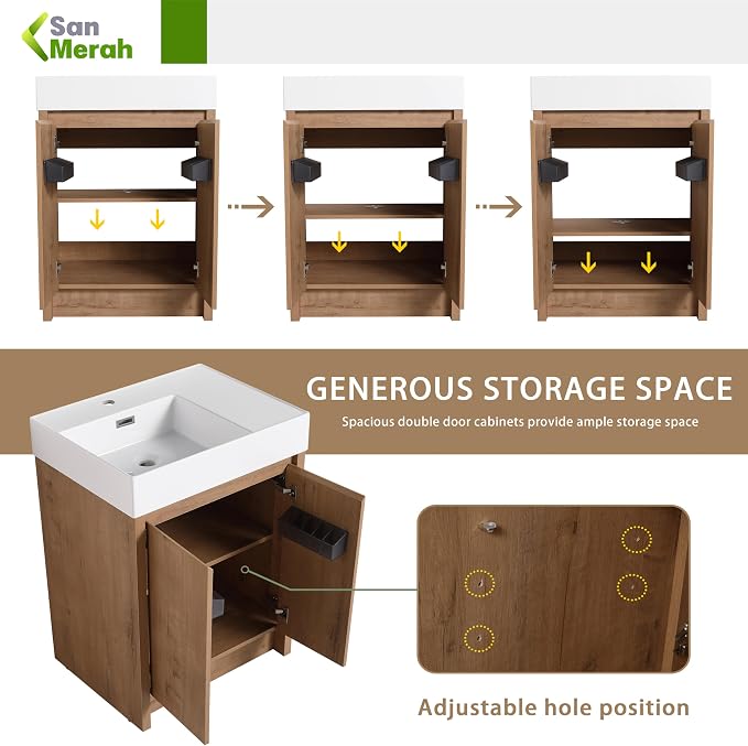 24 inch Bathroom Vanity with Sink, Bathroom Vanity Cabinet W/Resin Sink - Image 5