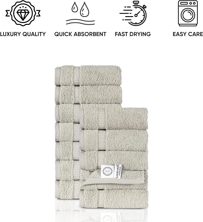 SALBAKOS 100% Turkish Cotton Washcloth Set of 12 13x13 inch | Heirloom Quality - Image 5