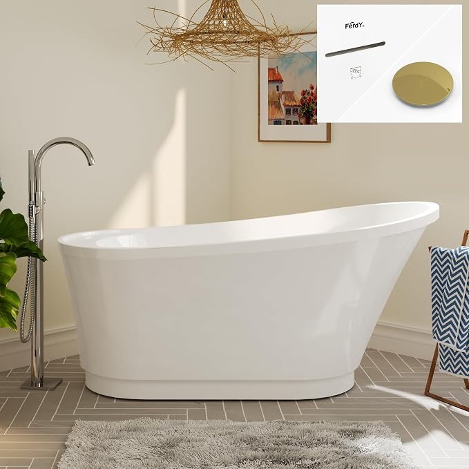 FerdY Langkawi 59" Acrylic Freestanding Bathtub, cUPC Certified, Polished Gold by FerdY