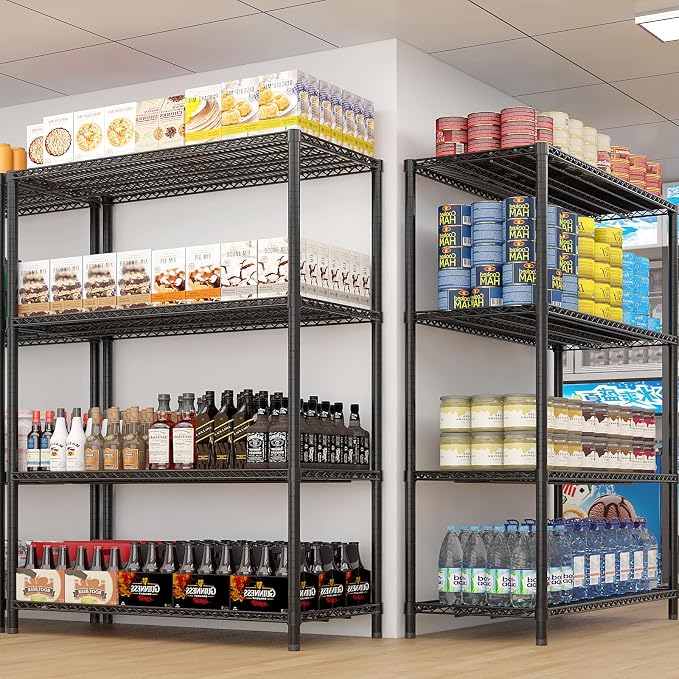 4 Tier Storage Racks Shelving, Heavy Steel Pantry Shelves, Adjustable Wire - Image 2