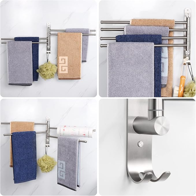 NearMoon Swivel Towel Rack, 13.8" Thicken 304 Stainless Steel 4-Arm Towel Bar - Image 5