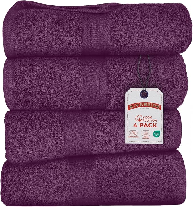 RIVERSIDE 100% Ring Spun Cotton Large Bath Towels Set of 4, 27 x 54 Inches – by RIVERSIDE