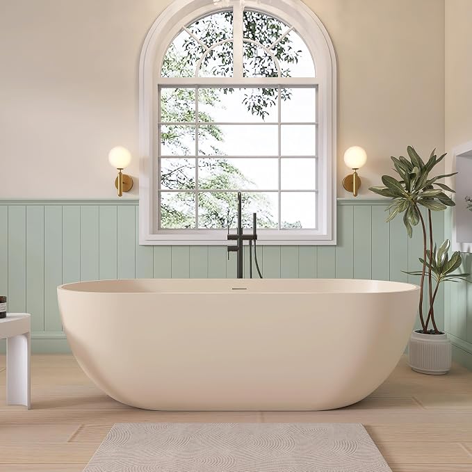 SJ STAR&JANE 69" Solid Surface Freestanding Bathtub, Milk Coffee Stone Resin by SJSTARJANE