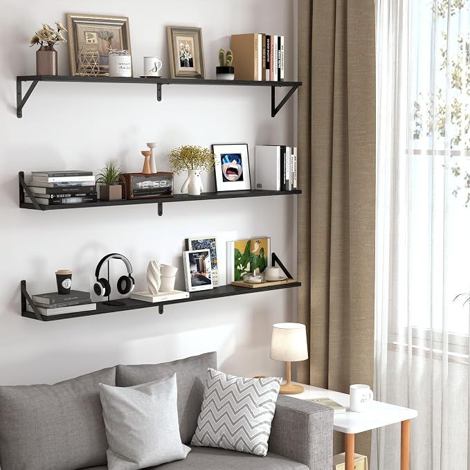 Heimlove 48 Inch Large Wall Bookshelves Set of 3, Wall Mounted Bookshelves - Image 6