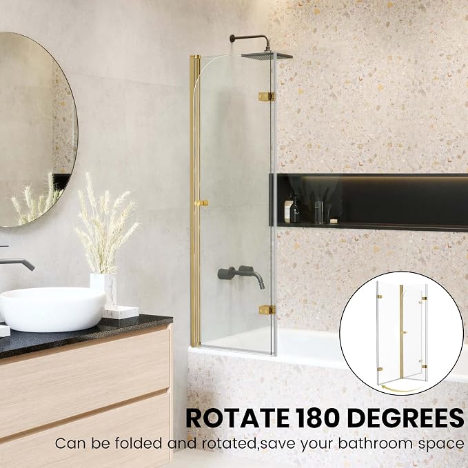 Bathroom Frameless Hinged Foldable Tub Door, Shower Glass Door 43 * 58” Shower - Image 2