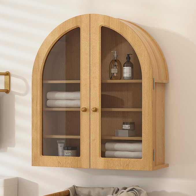 Large Arched Bathroom Wall Cabinet Modern Wooden Display Cabinet - Image 4