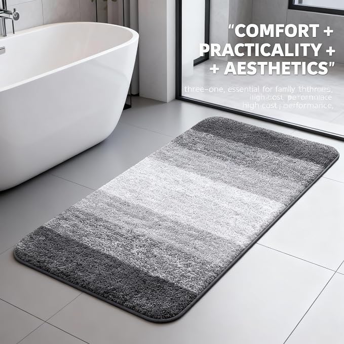 Grey Bathroom Rug Ultra Absorbent Machine Washable Microfiber Mat - Image 4