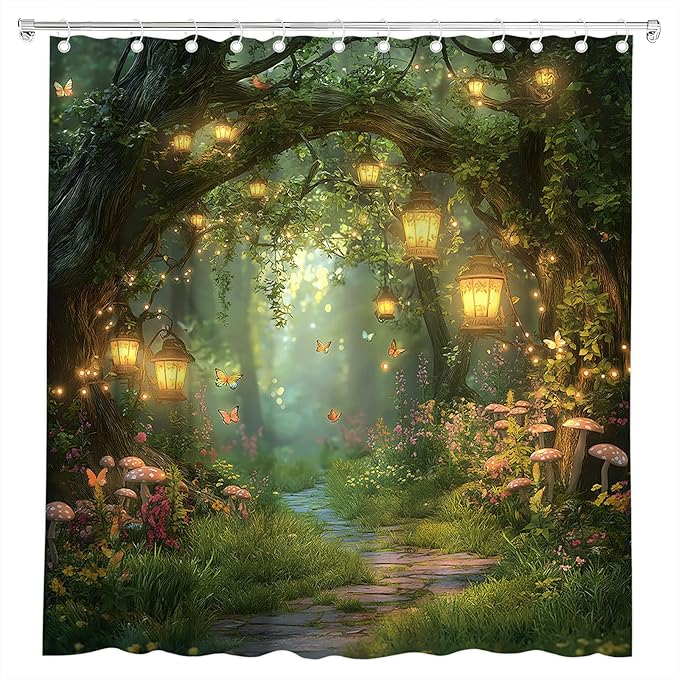 Fantasy Forest Path Shower Curtain Fairy Magical Enchanted Misty Jungle - Image 2