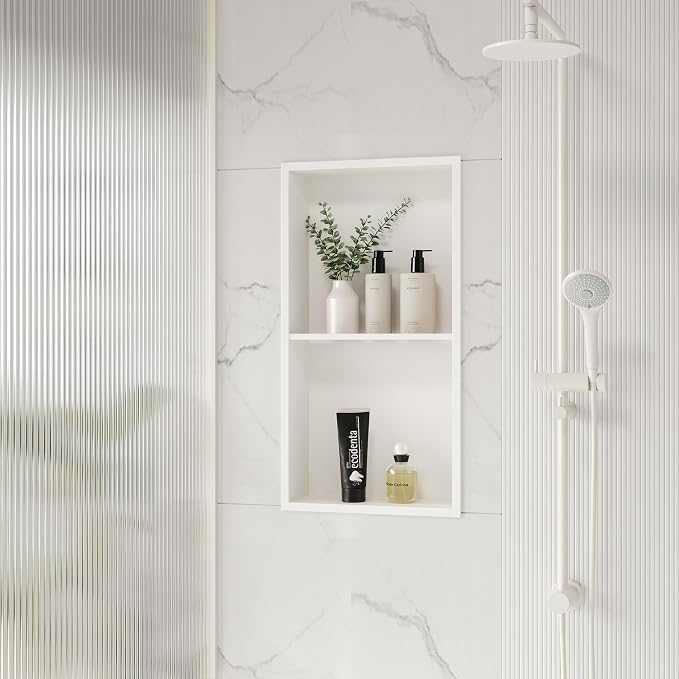 Stainless Steel Shower Niche 24" X 12", No Tile Needed Wall Niche Double Shelves - Image 2