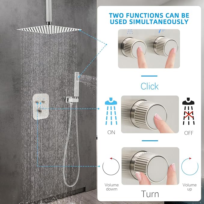 Thermostatic Shower System 16 Inch Ceiling Mount Brushed Nickel Shower Luxury - Image 5