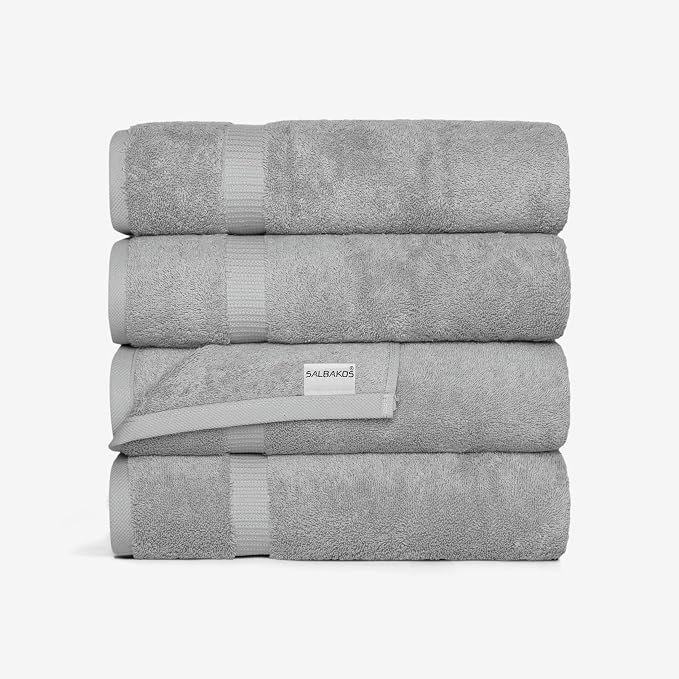 SALBAKOS 100% Turkish Cotton Bath Towel Set of 4 27x54 inch | Heirloom Quality by SALBAKOS