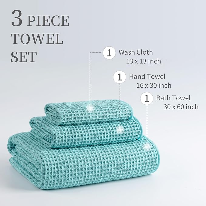 New Microfiber Waffle Bath Towels, 3 Pieces, Fast Drying, Lint Free, Includes - Image 3