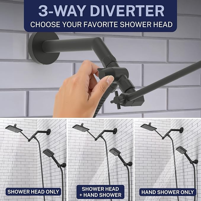 HammerHead® Solid Metal Dual Shower Head Combo — 8" Square Rain Shower Head - Image 3