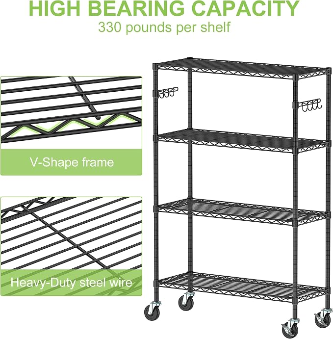 Storage Wire Shelving with Wheels 4-Tier Heavy Duty Garage Shelves Unit Metal - Image 4