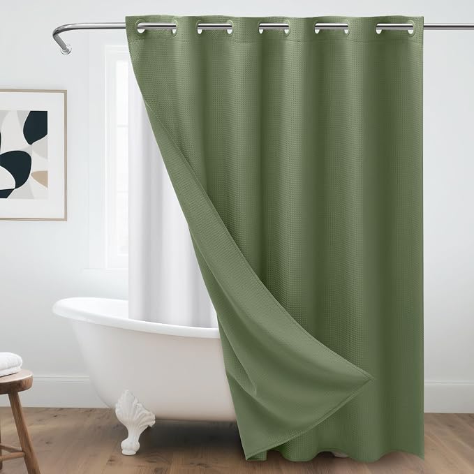 No Hook Waffle Weave Shower Curtain by Unknown