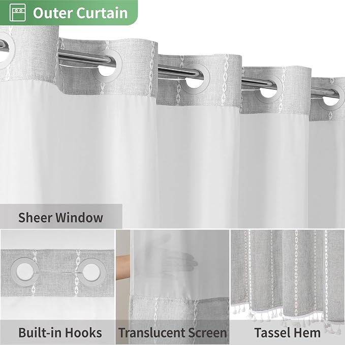 No Hook Long Shower Curtain Set - Image 4