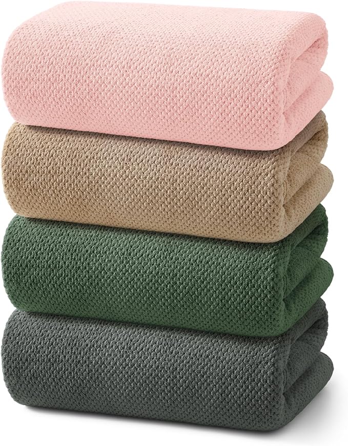 REDKISS Soft Bath Towels Set of 4-35 x 70 in Extra Large Coral Fleece Bath Towel by REDKISSOnline