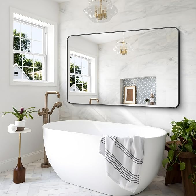 BONEWEI Black Bathroom Mirror, 60x40 inch Wall Mirror - Image 5