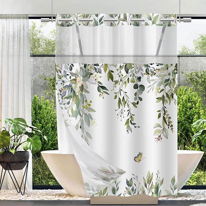 No Hook Shower Curtain and Liner Set, Bath Curtain Sets by TWLSNCD