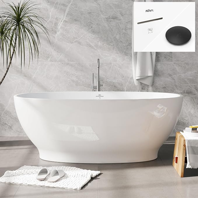 FerdY Koh Samui 65" Freestanding Bathtub, Elegant Oval Shape, Double Walled by FerdY