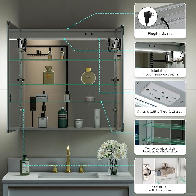 WELLFOR 30" X 30" LED Medicine Cabinet - Image 7