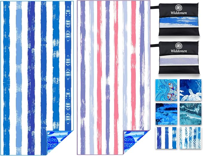 2 Pack Lightweight Thin Microfiber Beach Towel Sand Free Quick Dry Absorbent by WIDDONEN