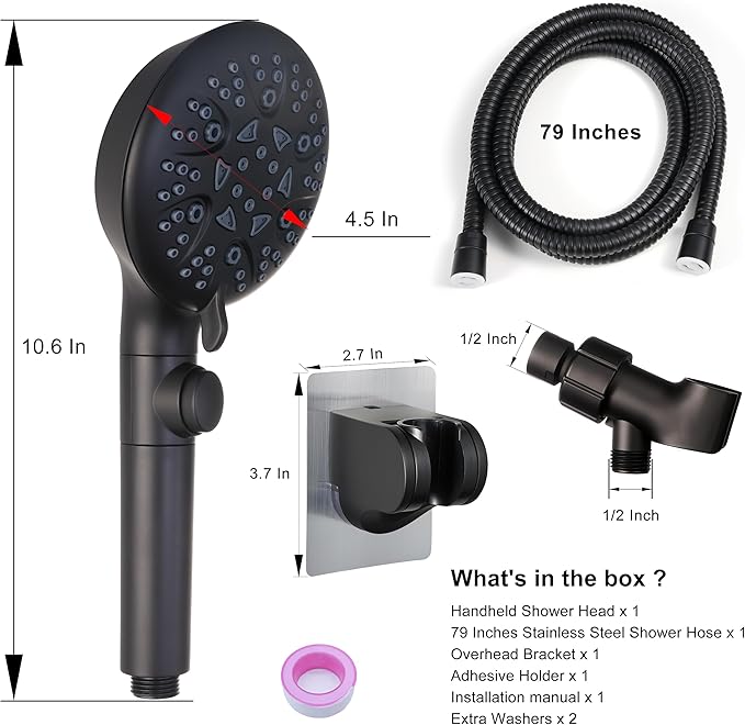 Handheld Shower Head with On Off Switch, 8-mode High Pressure Shower Wand with - Image 6