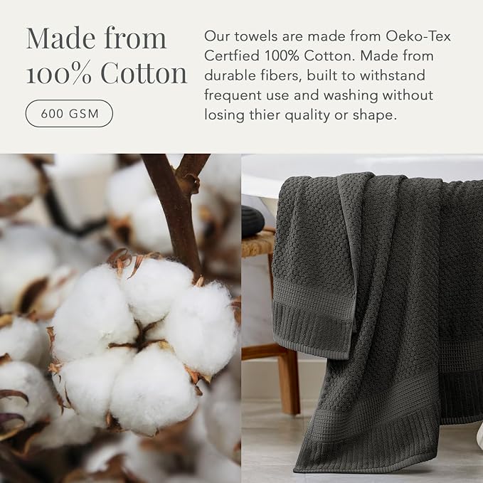 NY Loft 100% Cotton 4 Pack Bath Towels, Dark Grey, OEKO-TEX Certified, Machine - Image 4