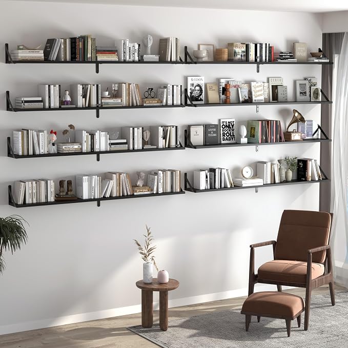 Heimlove 48 Inch Large Wall Bookshelves Set of 3, Wall Mounted Bookshelves - Image 2