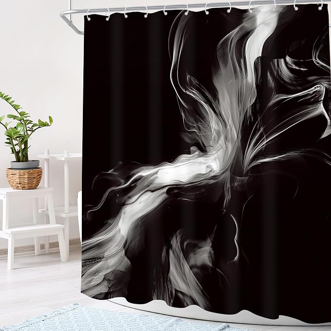 Cinbloo Abstract Black and White 72Wx72H Shower Curtain Modern Ombre Marble Ink - Image 3