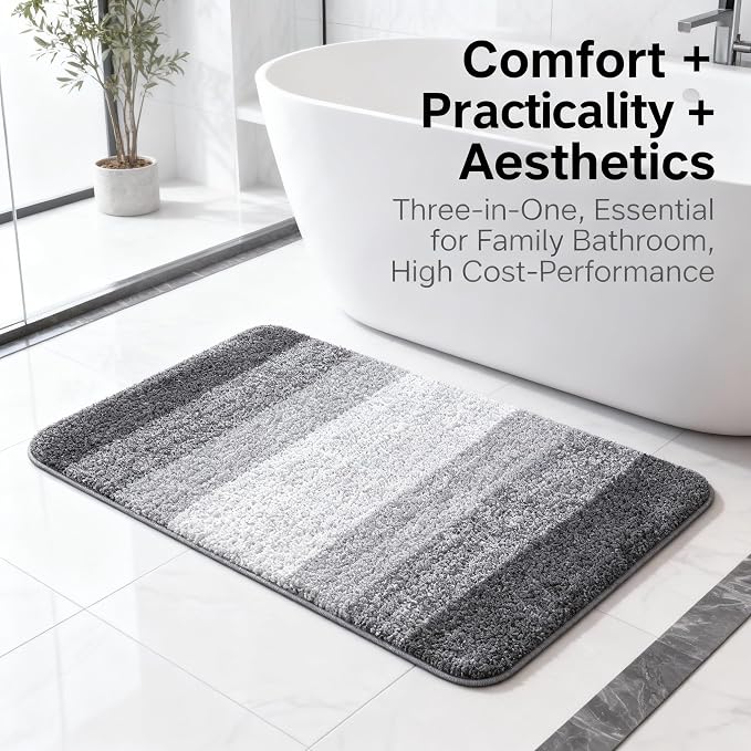 Grey Gradient Bathroom Mat Machine Washable Microfiber - Image 4