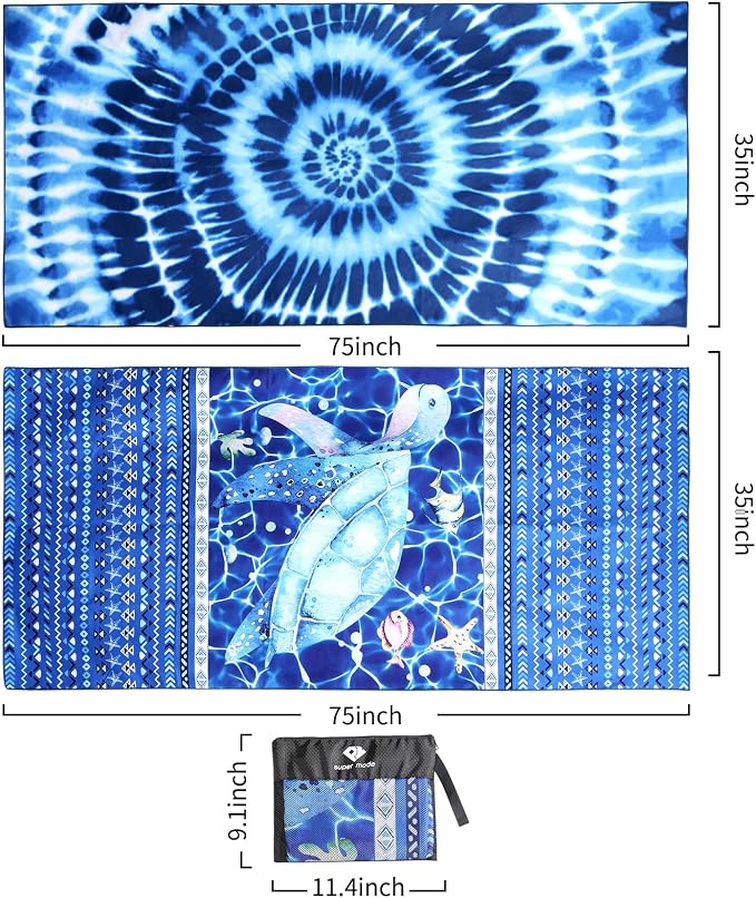 2 Pack Microfiber Beach Towel, Sand-Free Quick Drying Camping Super Absorbent - Image 5