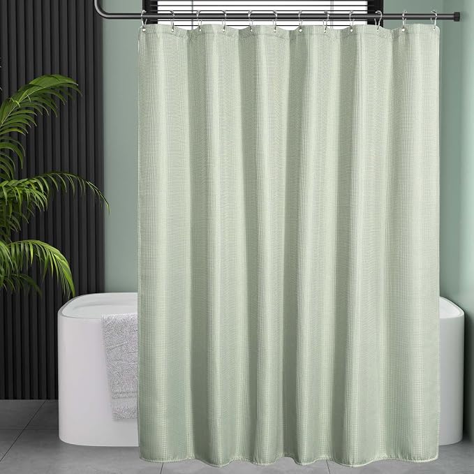AmazerBath Waffle Shower Curtain, Sage Green Fabric, Long - Image 3