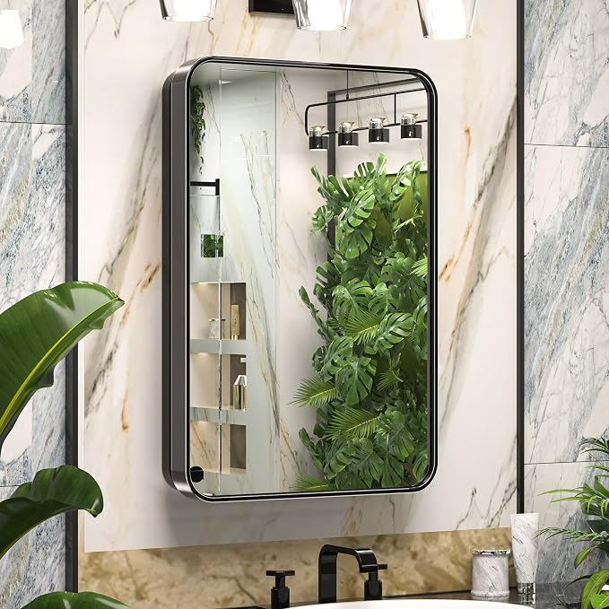 Keonjinn Black Medicine Cabinet 17 x 25 Inch, Heavy & Solid Bathroom Medicine by Keonjinn
