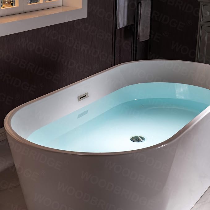 WOODBRIDGE 59" Acrylic Freestanding Bathtub Contemporary Soaking White Tub - Image 5