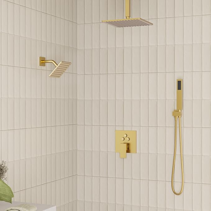 Gold Shower Faucet Set, Brushed Gold Shower System, Dual Gold Shower Head - Image 9