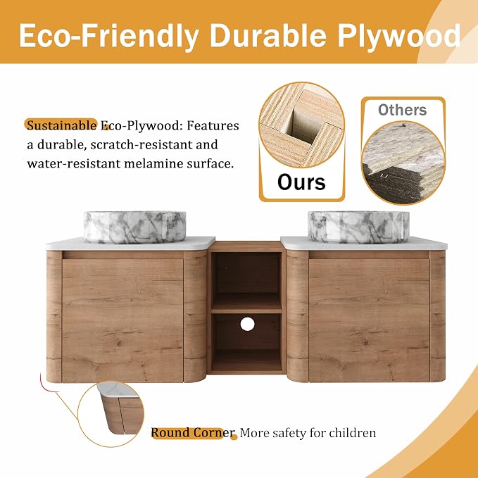 Malwee 60" Floating Bathroom Vanity - Image 6